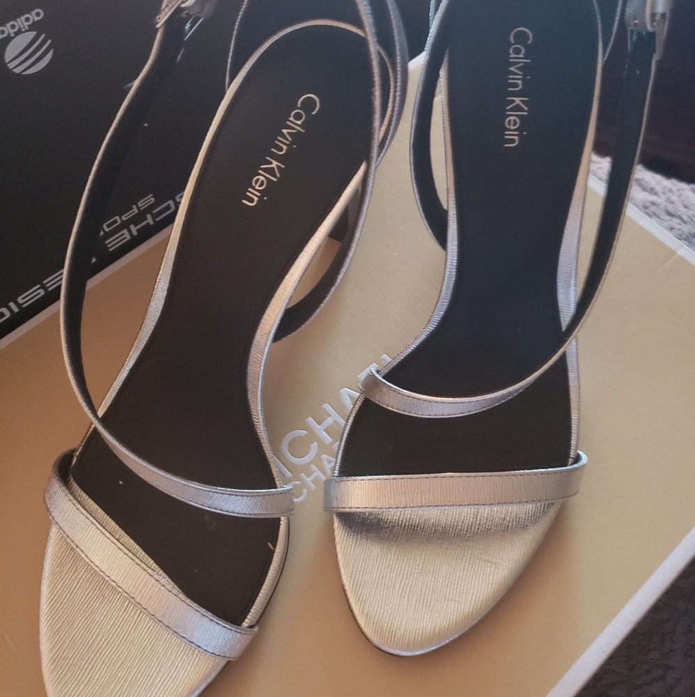 Calvin Klein silver strappy sandals